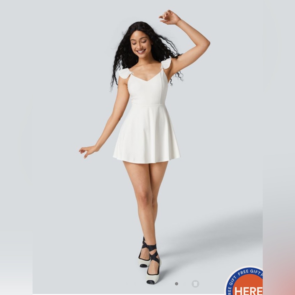 Halara Backless Cut Out 2-in-1 Pocket Flare Mini Dance Active Dress Sz 2